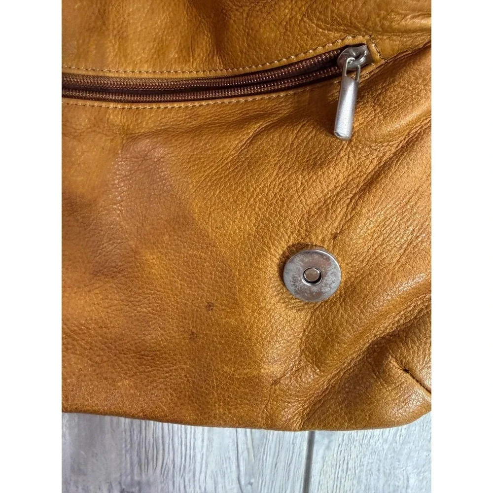 Lavorazione Artigianale Italy Tan Leather Foldover Crossbody Bag Croc Trim PAM